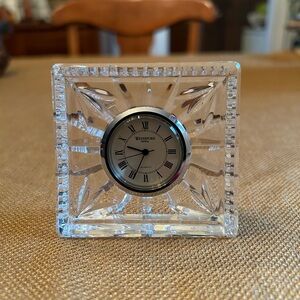 Waterford Square Crystal Desk Clock with Silver Accents